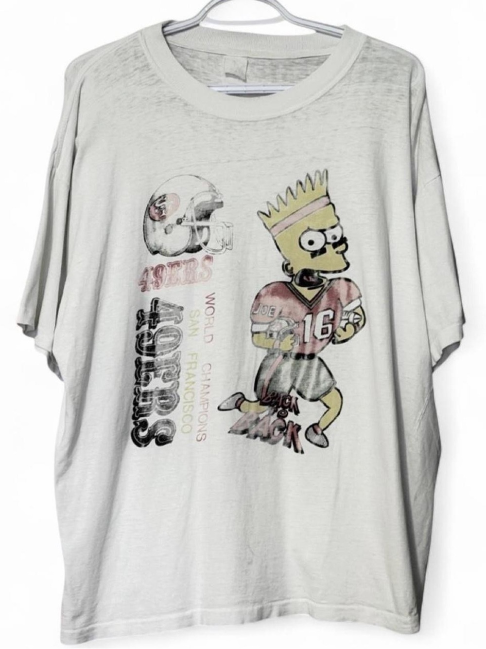 80s Bart Simpson San Francisco 49ers white T-shirt distressed rare large